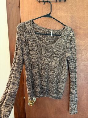 Free People Marled Brown Scoop Neck Knit Sweater